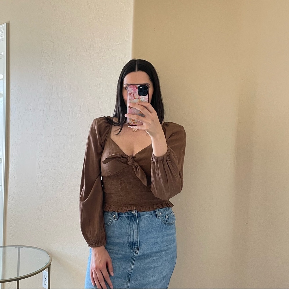 American Eagle Outfitters Brown Puff Sleeve Blouse